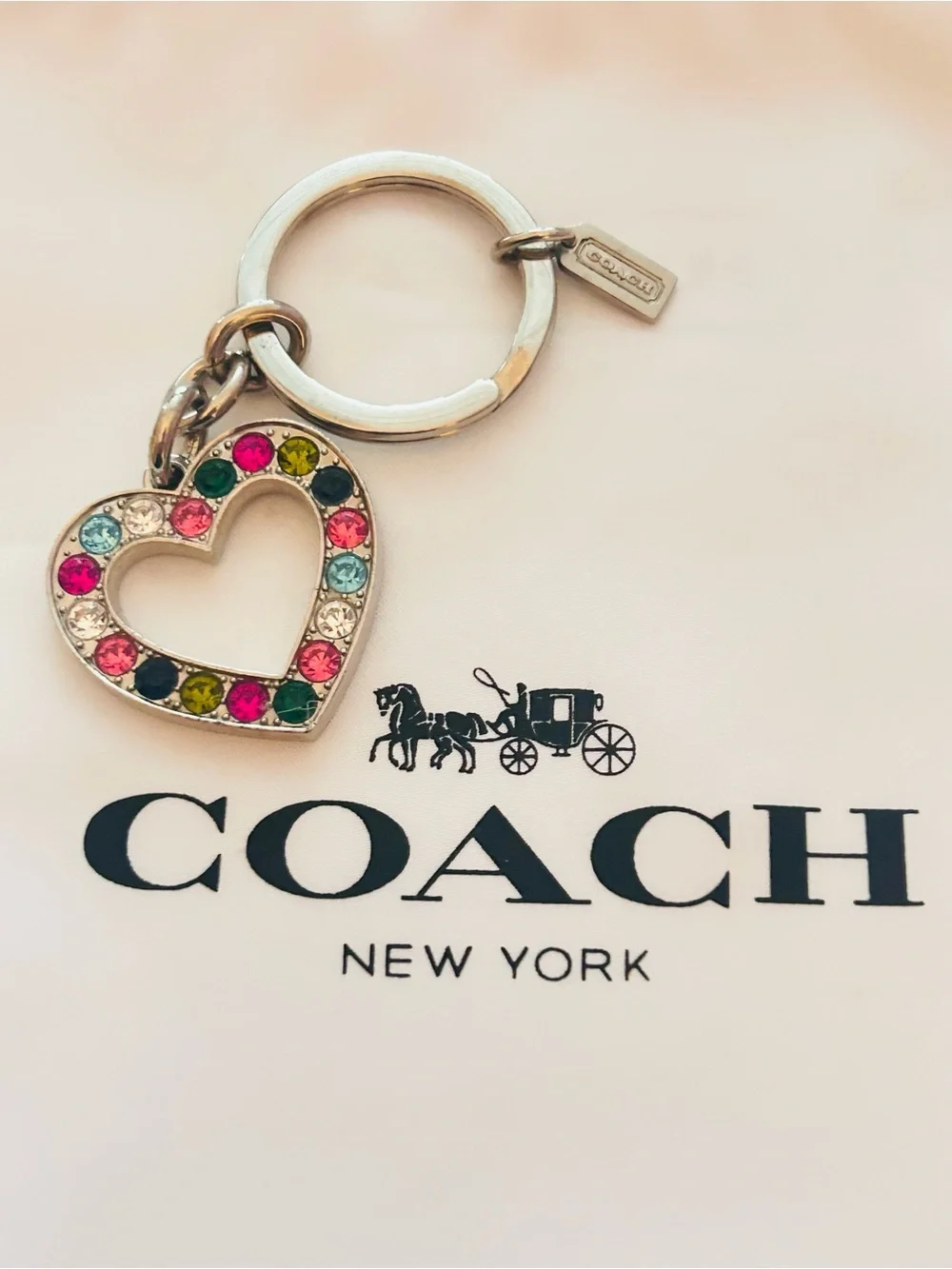 RARE Coach Heart Charm Rainbow Crystals Keychain/ Bag Charm